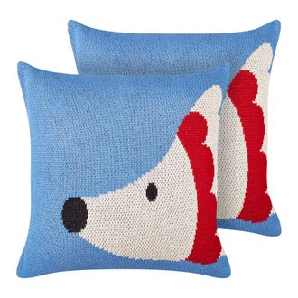 Beliani Beliani - Conjunto De 2 Cojines Decorativos Para Habitaci&oacute;n Infantil Motivo Erizo Funda Algod&oacute;n Azul 45 X 45 Cm Pashot