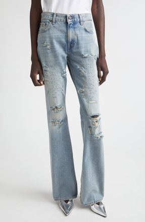 Haikure Flora Distressed High Waist Flared Jeans in Broken Celestial at Nordstrom, Size 31
