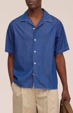 Nn.07 Julio 5765 Denim Camp Shirt in Medium Indigo at Nordstrom, Size Xx-Large