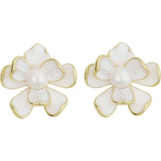 Panacea Enamel & Freshwater Pearl Earrings in White at Nordstrom