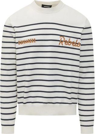 Dsquared2 Gestreept Gebreide Pullover - Heren - Ronde hals truien - Wit - L - Truien & Vesten