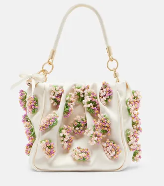 Self Portrait Beaded floral satin tote bag