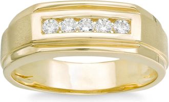 Pompeii3 1/2Ct Mens Five Stone Diamond Brushed Ring in 14k Yellow Gold