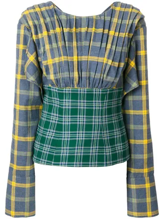 Natasha Zinko two-tone checked top - Blue
