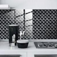 OEM Juego De 25 Pegatinas 3d Para Azulejos De Cocina Y Ba&ntilde;o - Escamas De Pez En Blanco Y Negro - Impermeables - Resistentes Al Aceite - Pegatinas De Pared