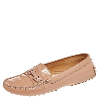 Tod's Tods Beige Patent Leather Logo Bit Slip On Loafers