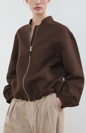 Mango Linen & Cotton Bomber Jacket in Chocolate at Nordstrom, Size X-Small
