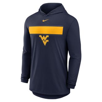 Nike West Virginia Primetime Pattern Nike Mens Dri-FIT College Long-Sleeve Hooded T-Shirt in Blue | 01NB41SWVN-CZH