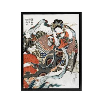 Artery8 Mystical Bird Woman with Flute Framed Canvas Wall Art Print Hokusai in Red | Size: W24 x H32