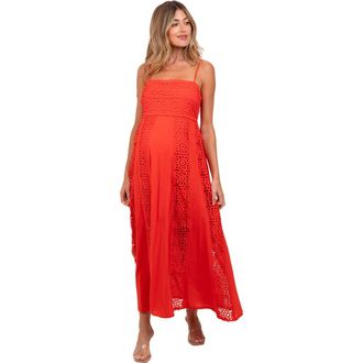 Pinkblush Crochet Lace Paneled Maxi Dress in Red at Nordstrom, Size Small