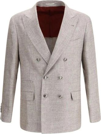 Brunello Cucinelli Stijlvol Linnen Double-Breasted Blazer - Heren - Blazers - Bruin - L - Linnen - Jassen