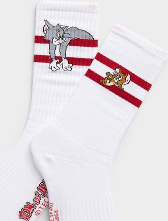 Jimmy Lion Mens Tom and Jerry ribbed white socks