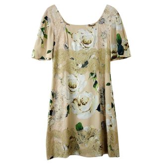 Dolce & Gabbana Beige Floral Print Lace Panelled Shift Dress Size S