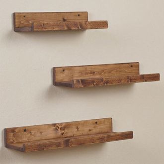 Dmora Estanter&iacute;a Piazzolo, 3 Estantes, Hecho A Mano, Juego De 3, Tono Nogal, 60x15x8h Cm Marr&oacute;n Nogal
