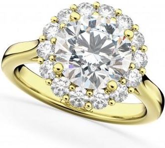 Allurez Round Halo Lab Grown Diamond Engagement Ring 14K Yellow Gold (3.20ct)