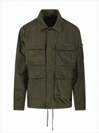 C.P. Company Utilitarian Green Jacket With Classic Collar And Adjustable Drawstrings