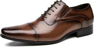 Generic Oxford Formal Shoes for Men Lace Up Cap Toe Black Plain Burnished Toe Leather Rubber Sole Slip Resistant Block Heel Non Slip Low Top Classic(Brown,7.5