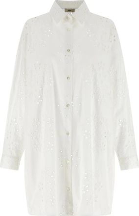 Herno Shirt in Broderie Anglaise Katoen - Dames - Overhemden - Wit - 2XL - Katoen - Overhemden