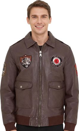 Infinity Leather Mens Brown Flying Bomber G-1 Aviator Collar Jacket - Hudson Lamb Leather - Size X-Large