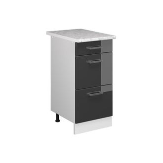 Vicco Mueble Bajo De Cocina R-line, Antracita Alto Brillo, 40 Cm Con Cajones Y Encimera Vicco