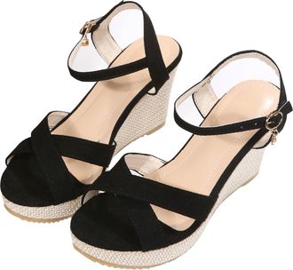 Generic Womens Wedge Sandals Stylish Casual Peep Toe Sandals Solid Color Breathable Elegant Slingback Comfortable Classic Strappy Sandal Summer Party