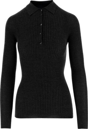 SA SU PHI Black Ribbed Cashmere-Silk Polo Shirt