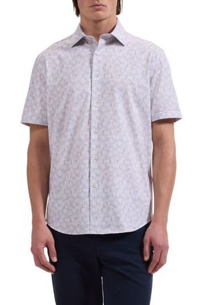 Bugatchi Miles OoohCotton Sketched Guitar Print Short Sleeve Button-Up Shirt in Sand at Nordstrom, Size Xxx-Large