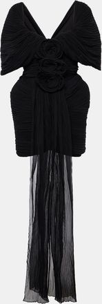 Magda Butrym Floral-applique off-shoulder silk minidress