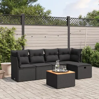 vidaXL Set De Sof&aacute;s De Jard&iacute;n 6 Piezas Y Cojines Rat&aacute;n Sint&eacute;tico Negro Vidaxl