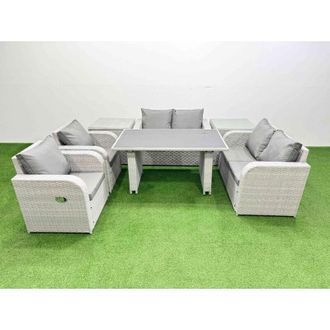 Fimous Outdoor pe Rattan Sofa Reclining Chair Set Patio Garden Furniture Sets with Cushions 2 Side Tables Light Grey 7 Pieces - Fimous