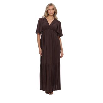 Lina Locchi Ll-Allesia Maxi Jurk - Dames - Maxi kleedjes - Bruin - XS - Kleedjes