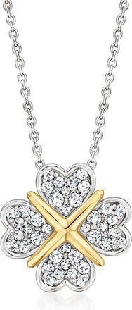 Ross-Simons Lab-Grown Diamond Clover Pendant Necklace in Sterling Silver and 14kt Yellow Gold