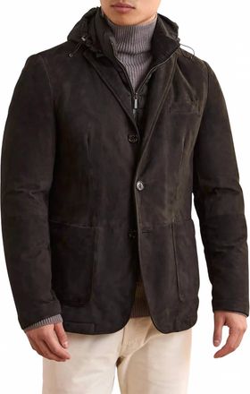 Moorer Suede Hooded Jacket In Fondente