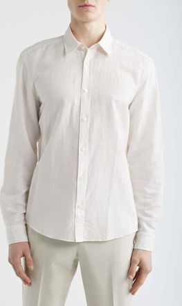 BOSS Liam Regular Fit Linen & Cotton Button-Up Shirt in White at Nordstrom, Size Xx-Large