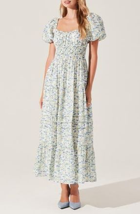 ASTR the Label Florentina Floral Print Smocked Dress in Cream Blue Floral at Nordstrom Rack, Size Medium