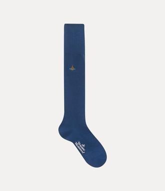 Vivienne Westwood Uni Colour Plain Knee High Socks Cotton Blue 4-5 Unisex
