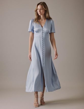 Nobody's Child Pale Blue V Neck Midi Erin Dress