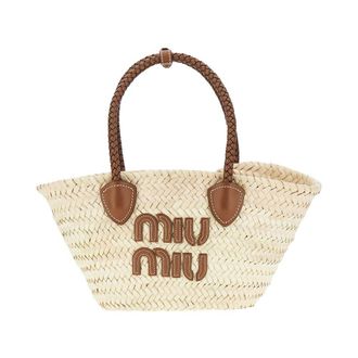 Miu Miu Woven palmito Basket Bag with logo Woman One Size