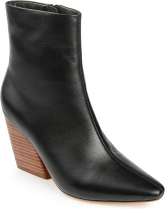 Journee Collection Womens Genuine Leather Hydra Almond Toe Stacked Ankle Booties