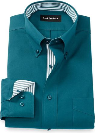Paul Fredrick Tailored Fit Comfort Stretch Non-iron Solid Dress Shirt With Contrast Trim