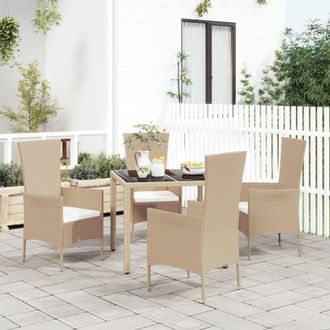 vidaXL Set Comedor De Jard&iacute;n 5 Pzas Con Cojines Rat&aacute;n Sint&eacute;tico Beige Vidaxl