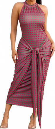Karen Kane Eye Catching Houndstooth Pattern Dress In Pink