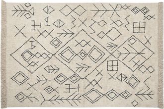 Beliani Alfombra De Algod&oacute;n Beige Negro 160 X 230 Cm Patr&oacute;n Geom&eacute;trico Borlas Somek