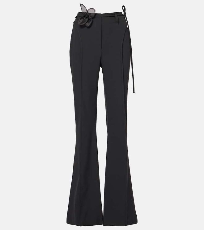 Floral-appliqu&eacute; high-rise flared pants