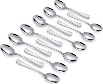 OEM Juego De Cucharillas De Espresso, 12 Piezas, 10,4 Cm, Color Plata Acero Inoxidable, Acabado Espejo, Mango Ergon&oacute;mico, Apto Para Lavavajillas
