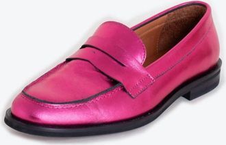 Vilagallo Womens Metallic Leather Loafers In Pink