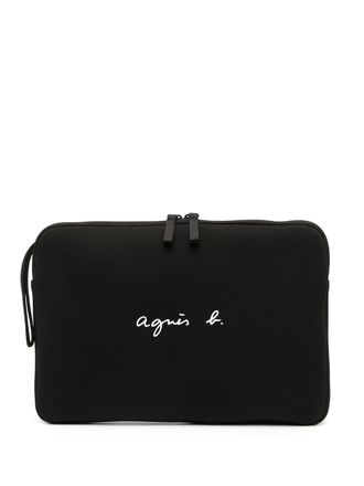 agn&egrave;s b. logo-print laptop bag - unisex - Neoprene - OS - Black
