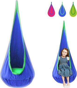 OEM 1 Fauteuil Suspendu Enfant, Hamac Coton 100%, Coussin Air Pvc, Int&eacute;rieur Ext&eacute;rieur, Bleu