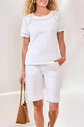 Tribal Dotted Lace Detail Top In White