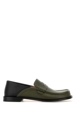 Loewe Mens Two-tone Leather Campo Flap Loafers - Dark Green - Size EU 40